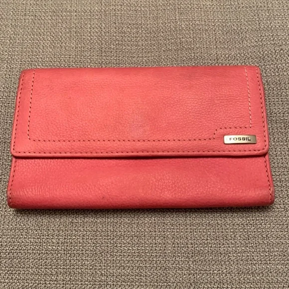 Fossil Bags Fossil Pink Trifold Leather Wallet Poshmark